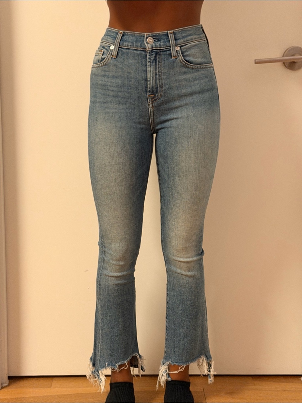 7 For All Mankind Light Blue High-Rise Cropped Flare Jeans